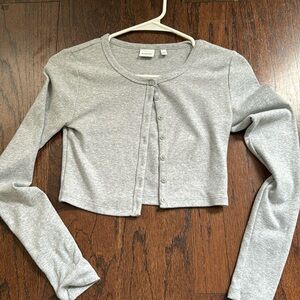 Aritizia, Sunday Best long sleeve grey button up (cropped)